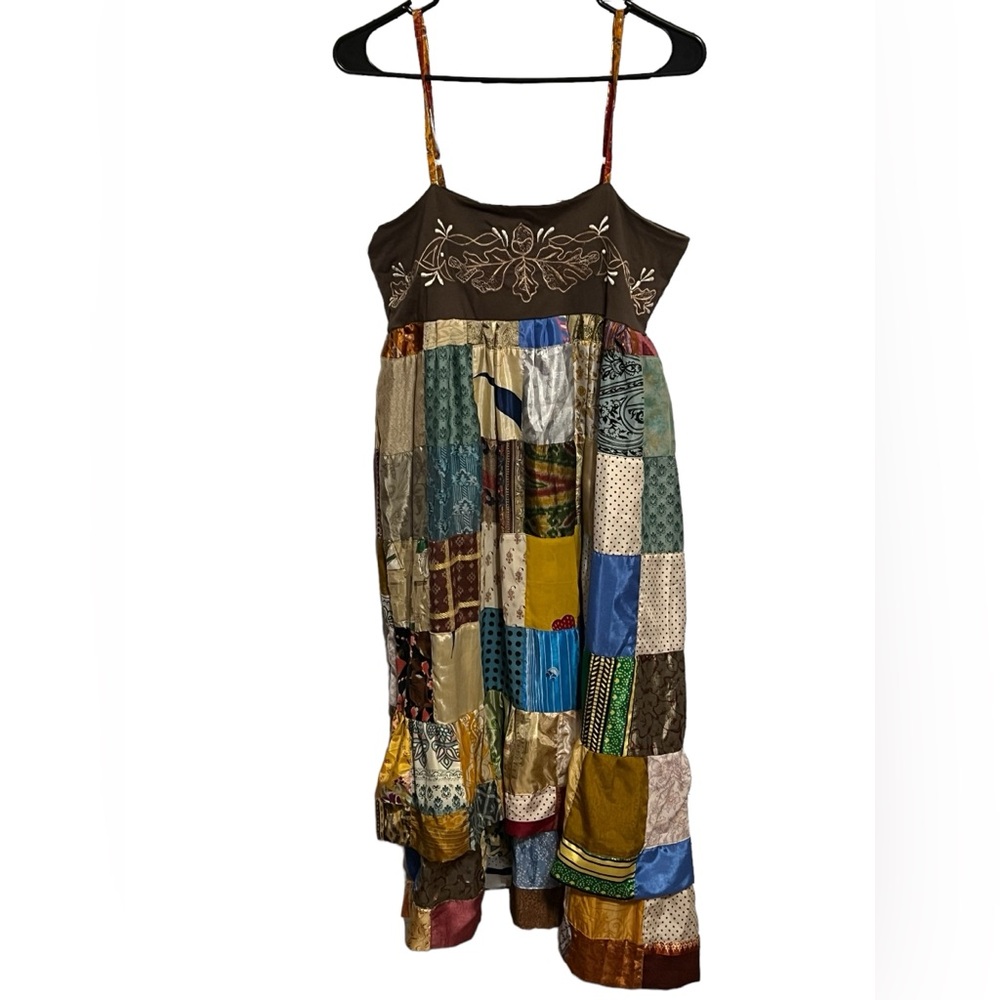 Lakhay’s Collection Los Angeles multicolor 100% silk patchwork midi dress empire